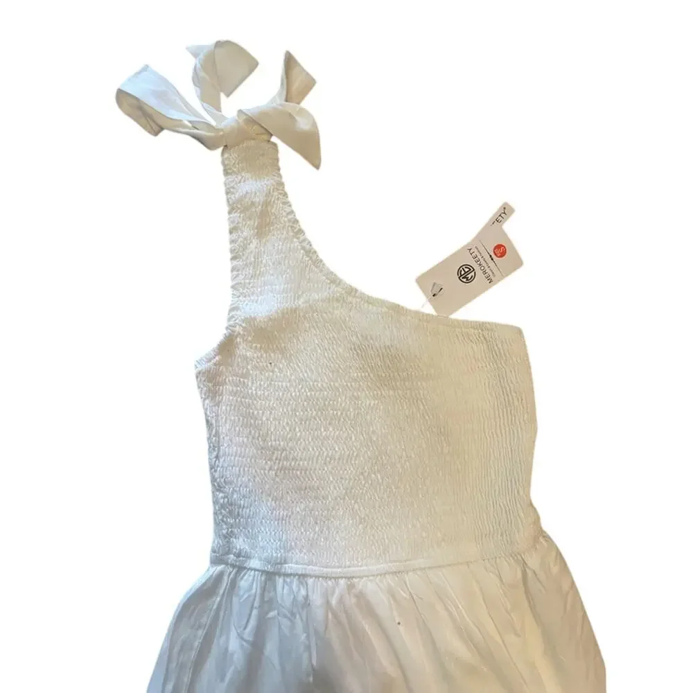 Merokeety Dress Womens Size Small NEW White Coastal Smocked Ruffle Tiered Midi - Picture 2 of 7